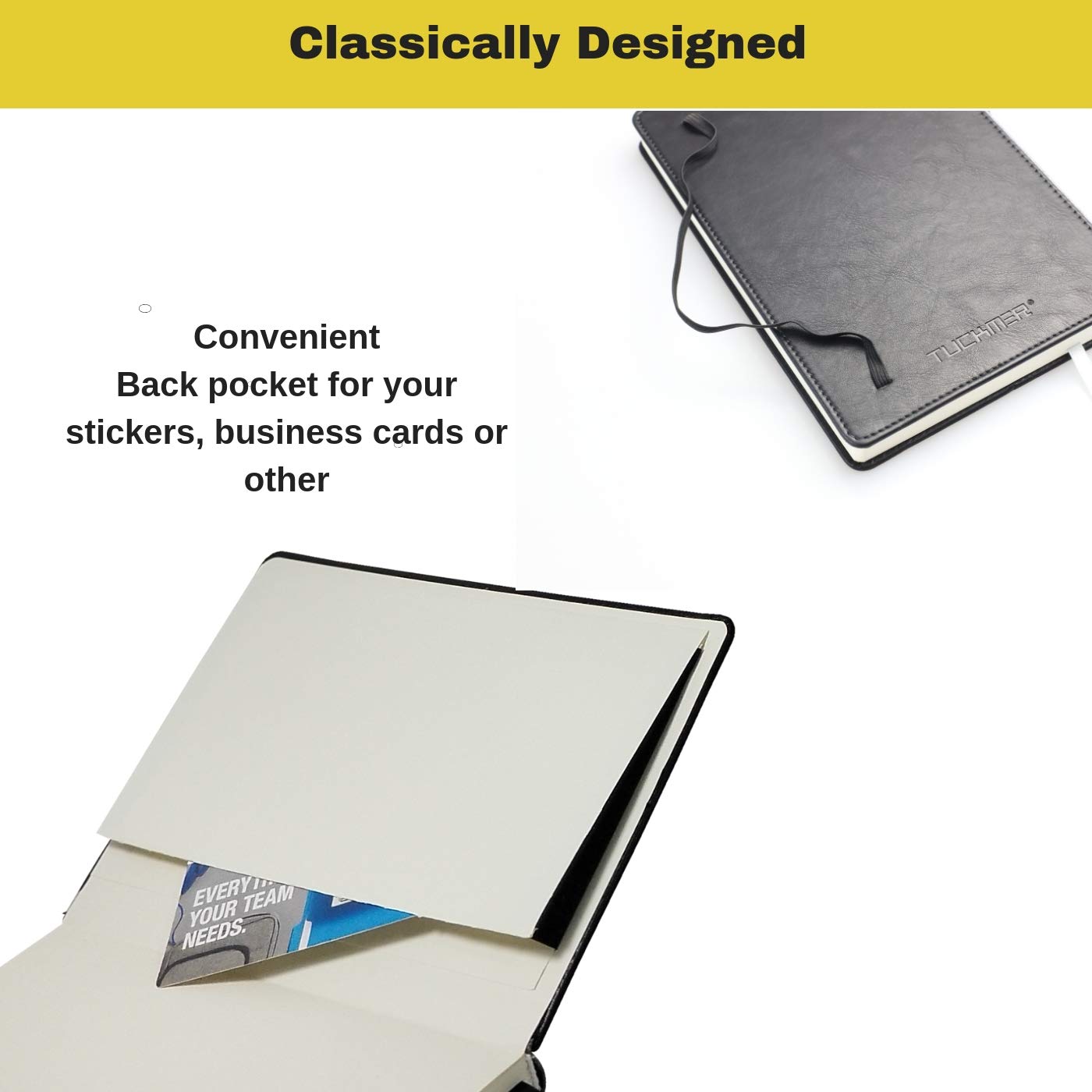 Notebook with Pen Holder Loop - Meeting Notebook - Dotted Grid Leather Bound Journal - Black - Great for Writing, Journaling & Sketching – Bullet Journals to Write in for Women, Men, Business - Image 5