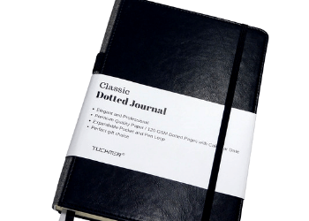 Notebook with Pen Holder Loop - Meeting Notebook - Dotted Grid Leather Bound Journal - Black - Great for Writing, Journaling & Sketching – Bullet Journals to Write in for Women, Men, Business