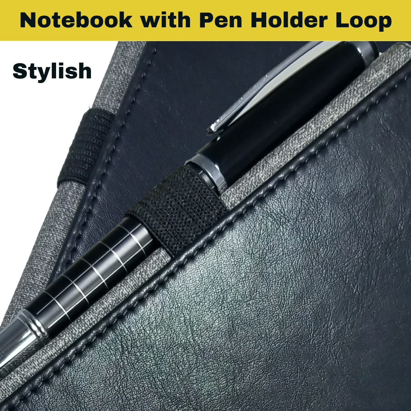 Notebook with Pen Holder Loop - Meeting Notebook - Dotted Grid Leather Bound Journal - Black - Great for Writing, Journaling & Sketching – Bullet Journals to Write in for Women, Men, Business - Image 2