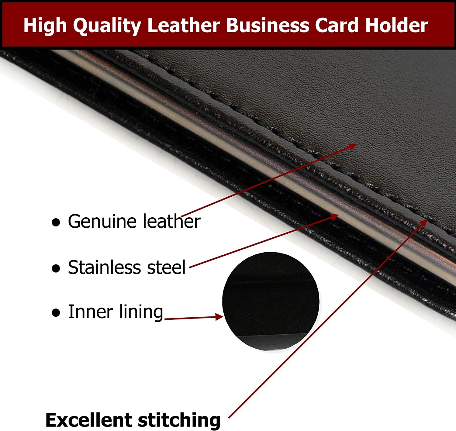 Business Card Holder for Men and Women – Genuine Leather and Premium Stainless-Steel - Image 3